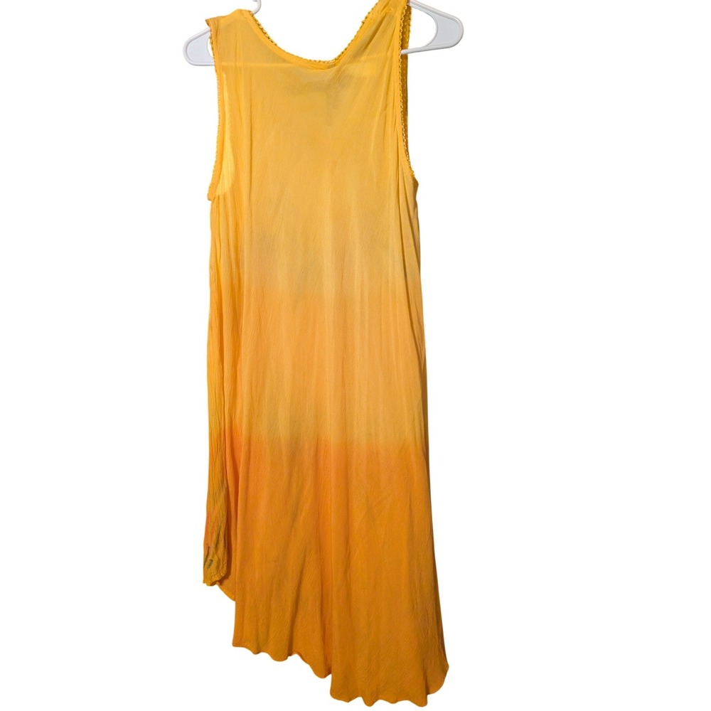 True Rock Tropical Hand Painted Ombre Handkerchief Hem Midi Dress Yellow Orange - Picture 6 of 6